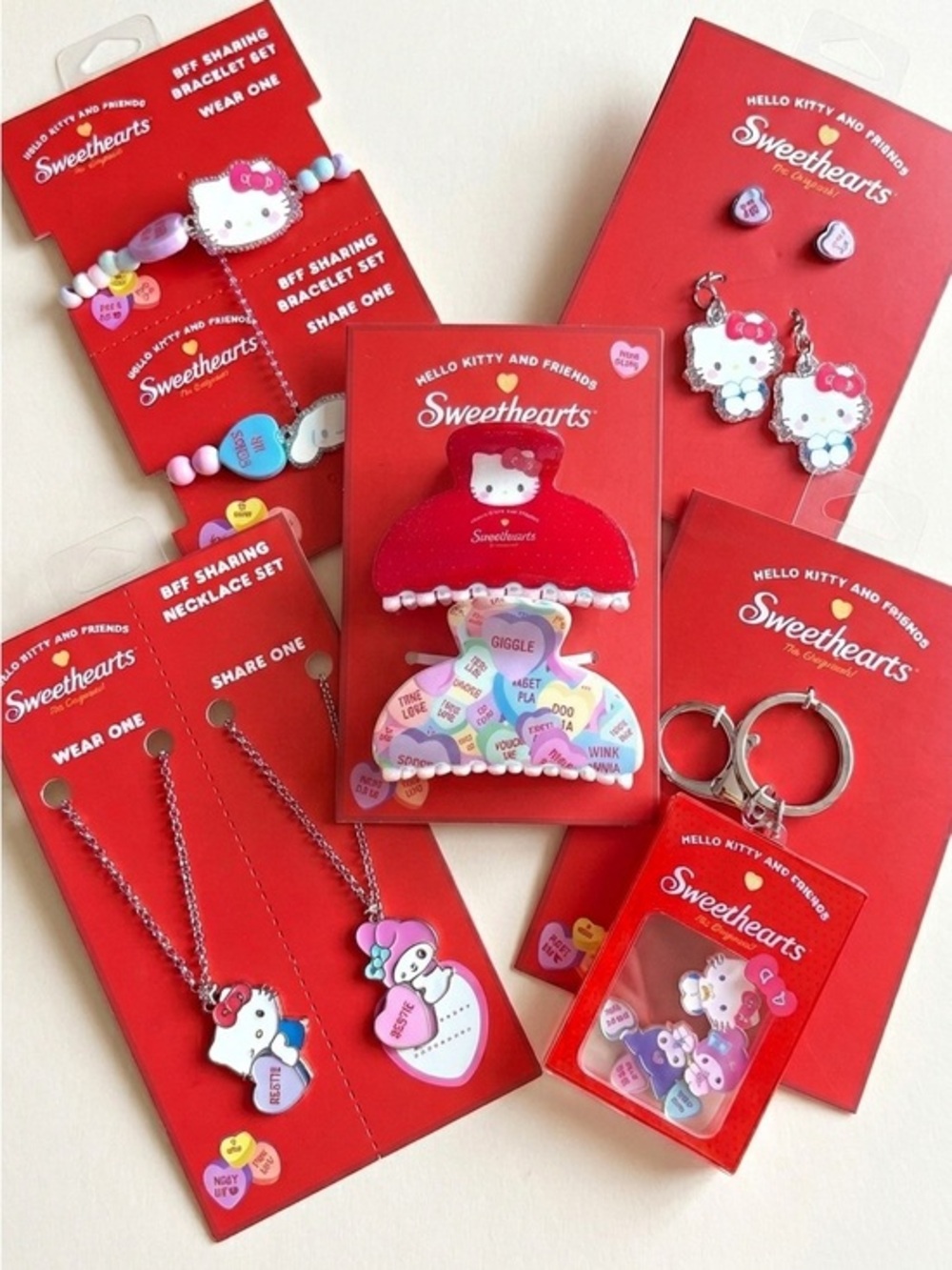 Hello Kitty Sweethearts Bundle Earrings Keychain Hair Clips Bracelets Necklaces